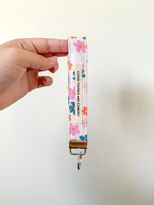 Good things are coming wristlet keychain