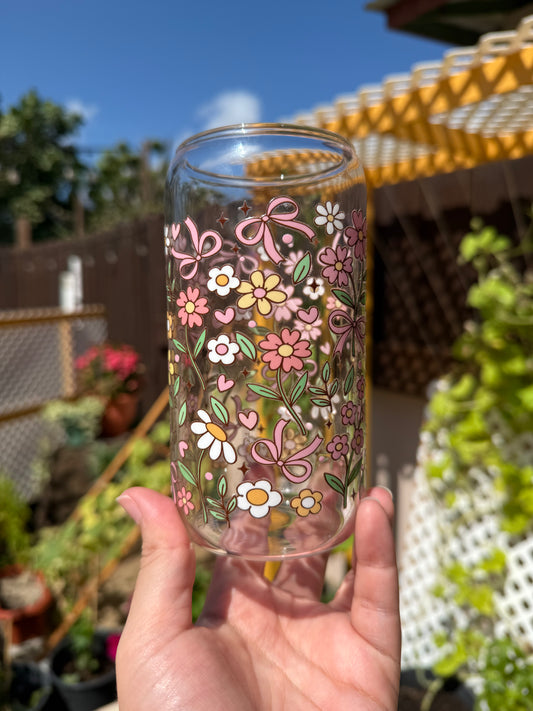 Bow & flowers glass cup