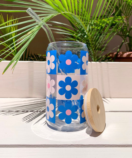 Flowery checkers glass cup set
