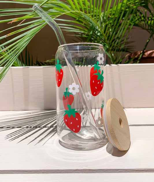 Flowery strawberry glass cup set
