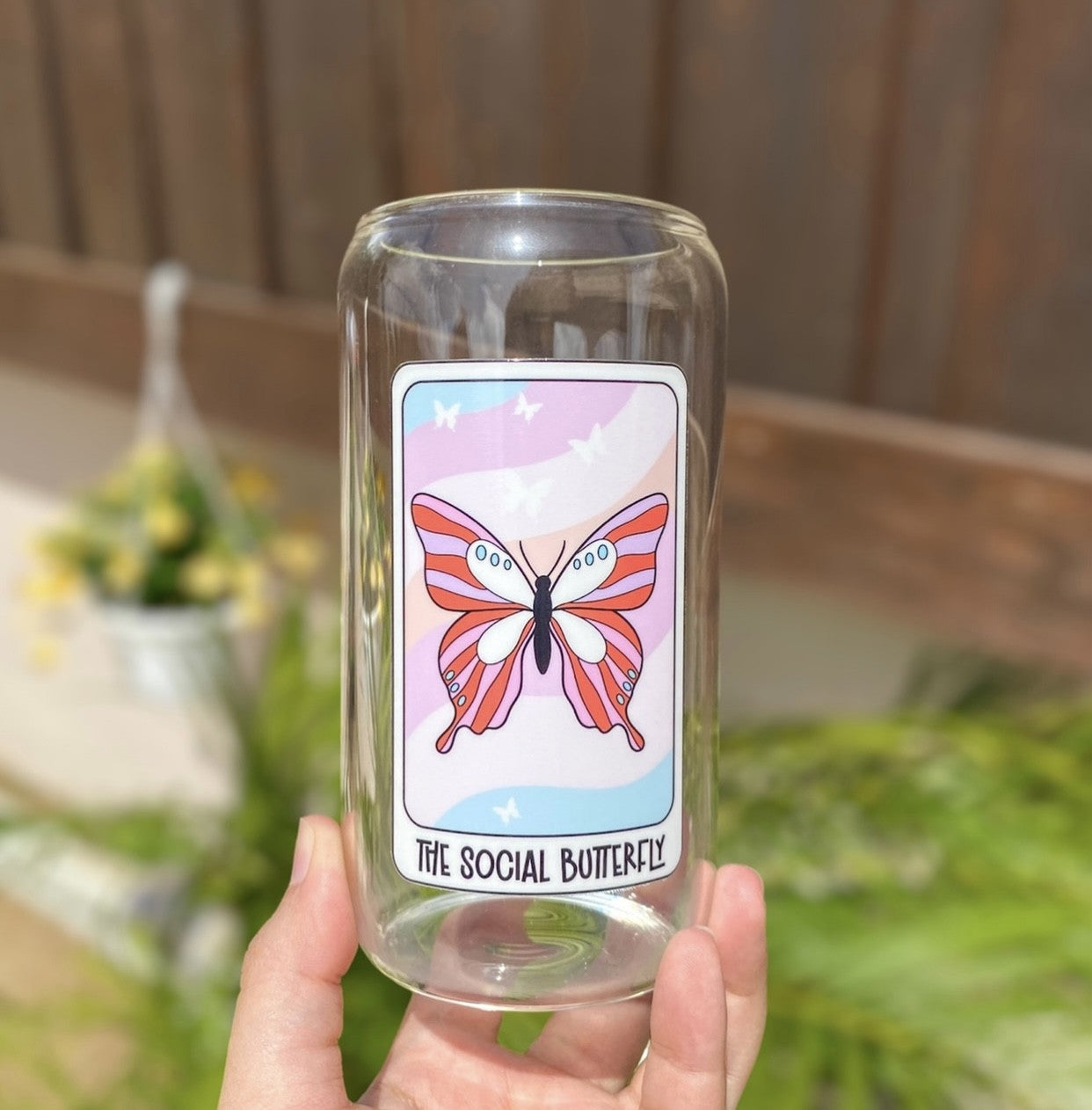 Social butterfly glass cup