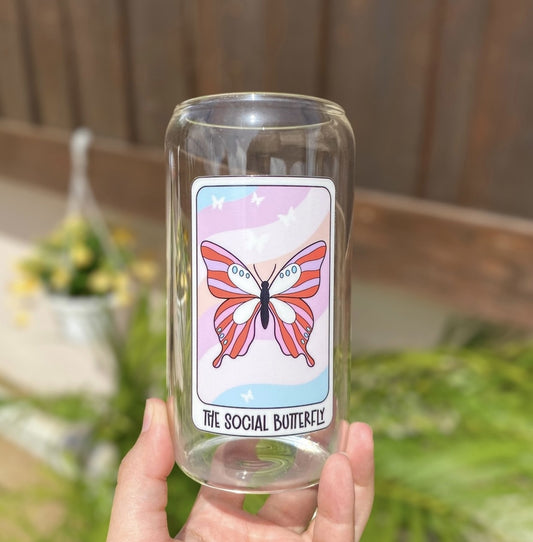 Social butterfly glass cup