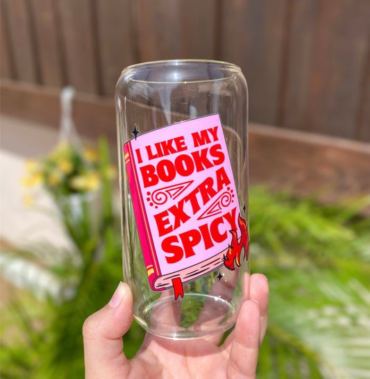 Books extra spicy glass cup