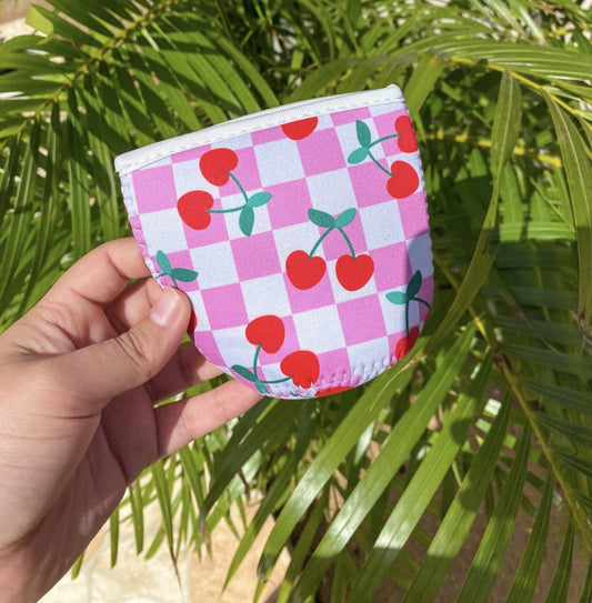 Checkered cherries cup sleeve