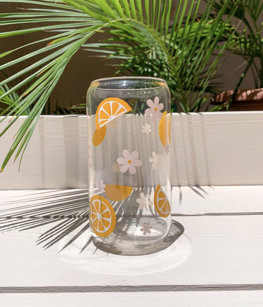 Flower orangey glass cup