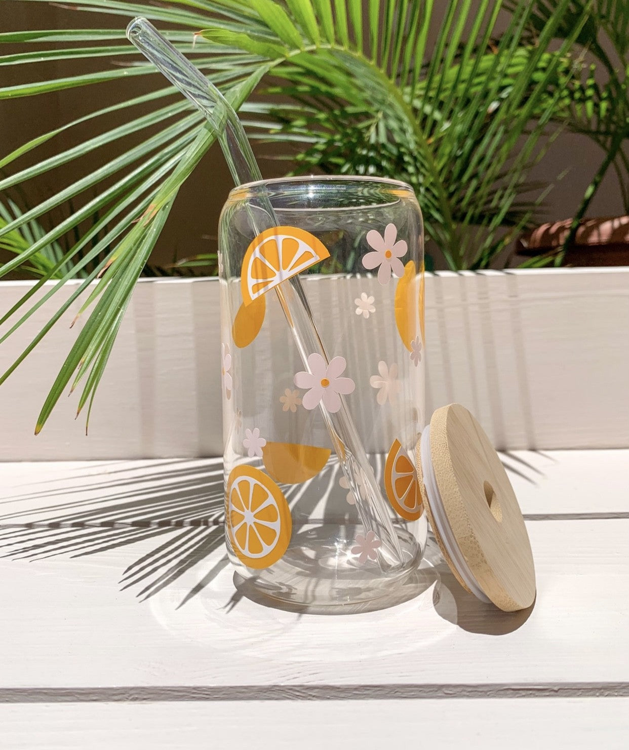 Orange flowery glass cup set