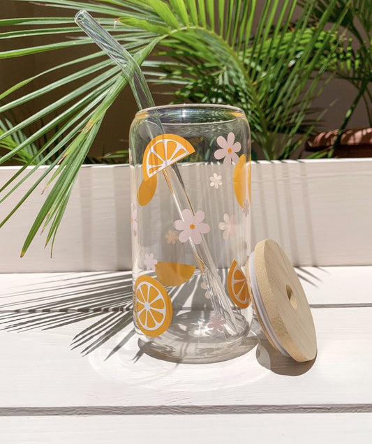 Orange flowery glass cup set